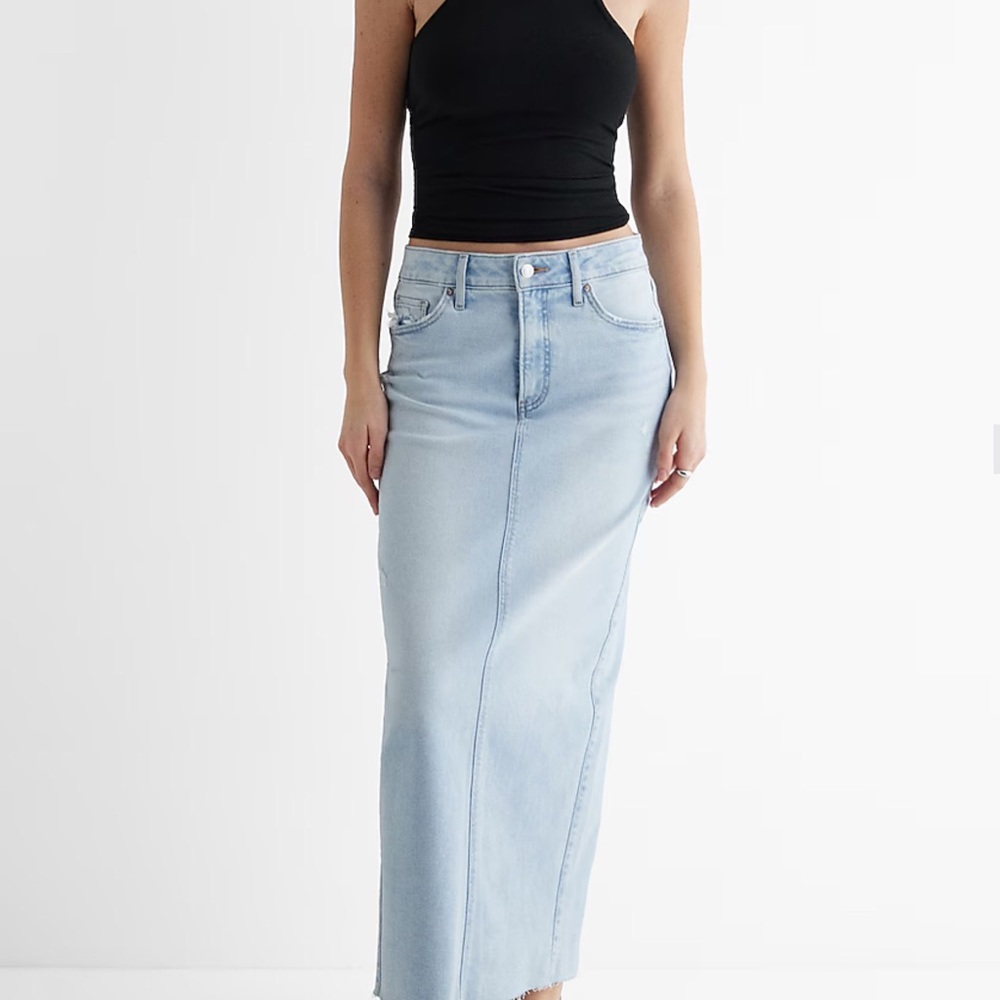 Express Light Wash Denim Maxi Skirt